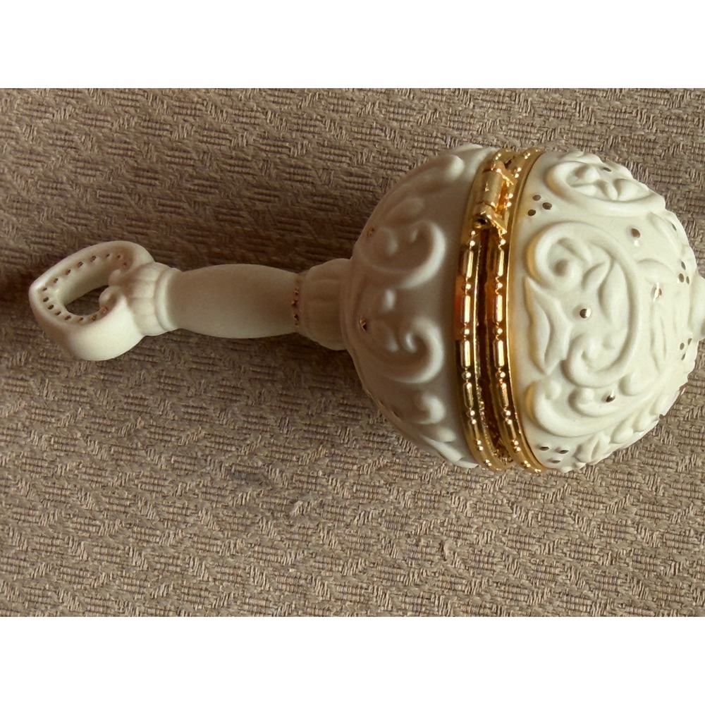 Kurt S Adler Babys 1st Christmas Rattle Ornament Hinged Trinket Box White Gold